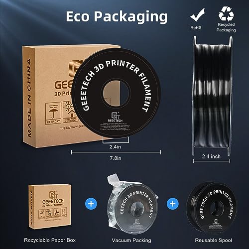 Geeetech 3D Printer Filament, PLA Filament 1.75mm Bundle 2kg for 3D Printer, Dimensional Accuracy +/- 0.02 mm (Black 2-Pack)