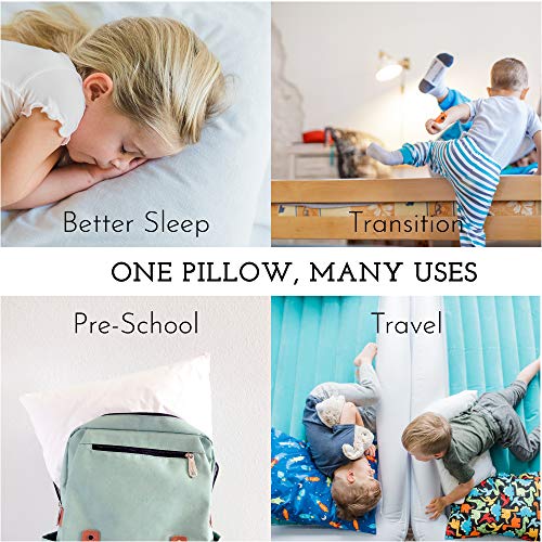 Little Sleepy Head Toddler Pillow with Pillowcase 13x18 - Kids Pillow for Sleeping - Toddler Pillow - Better Neck Support Ergonomic Pillow and Toddler Pillowcase - Best Pillows for Kids (White)