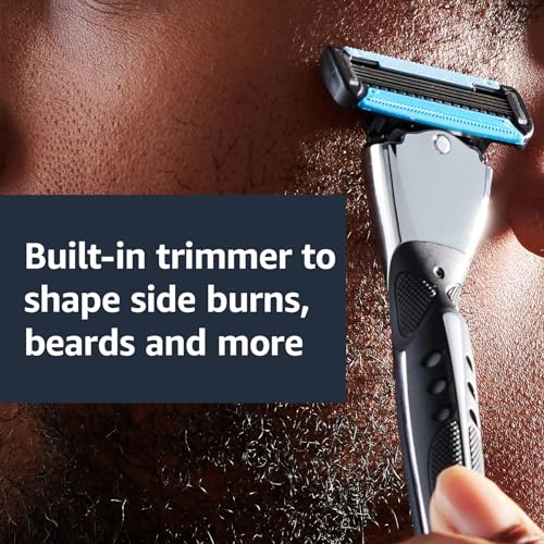 Amazon Basics 5-Blade MotionSphere Men's Razor with Dual Lubrication and Precision Trimmer, 17 Piece Set, 1 Handle & 16 Cartridges, Black