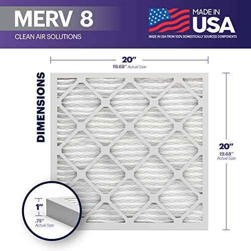 BNX TruFilter 20x20x1 Air Filter MERV 8 (6-Pack) - MADE IN USA – Dust & Pet Defense Electrostatic Pleated Air Conditioner HVAC AC Furnace Filters for Dust, Pet, Mold, Pollen MPR 600 – 700 & FPR 5