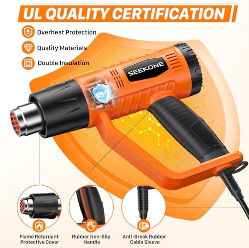 SEEKONE Heat Gun 1800W Heavy Duty Fast Heat Hot Air Gun Kit with 752℉&1112℉(400℃-600℃) Dual-Temperature Settings and 4 Nozzles with Overheat Protection for Crafts, Shrinking PVC, Stripping Paint