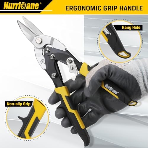 HURRICANE 10 Inch Aviation Tin Snips, Cr-Mo Aviation Snips for Cutting Metal Sheet, Heavy Duty Sheet Metal Cutter Shear, Straight Cut, High Leverage Aviation Snip, Up to 40% Labor Saving