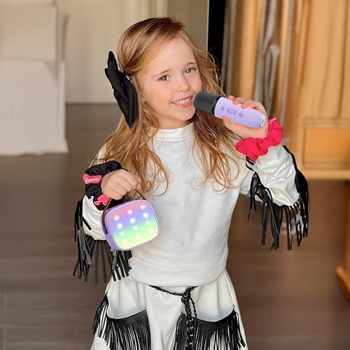 YLL Mini Karaoke Machine with 2 Wireless Microphones, TOP Kids Gifts for Girls Ages 3, 4, 5, 6, 7, 8, 9,10,11,12 +Year Old, 4-12 Years Old Birthday Toy Gift for Girls Boys Party (Purple)