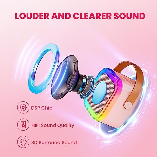 IROO Mini Karaoke Machine for Kids, 2025 TOP Toys Birthday Gifts Ideas for Girls Ages 4, 5, 6, 7, 8, 9, 10, 12+ Years Old, Portable MP3 Player with 2 Wireless Mics for Party