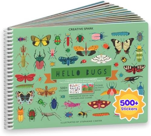 Cupkin Hello Bugs Sticker Book Activity for Kids, Toddler Airplane Travel Essentials, 500+ Bugs Stickers for Kids + 12 Scenes + 12 Coloring Book Pages, Bug Lover Gift, Children's Crafts Ages 2-8