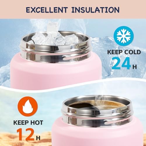 Kerilyn 12oz Insulated Water Bottle, Stainless Steel Insulated Kids Water Bottle, Toddler Cup with Straws Leak-Proof, Kids Water Bottles for School Boys Girls, BPA Free, Charm Pink