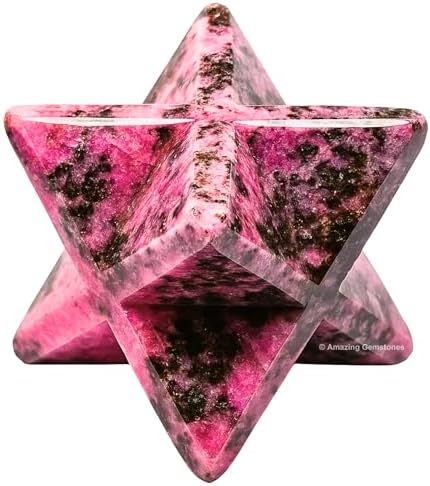 Amazing Gemstone Rhodonite Merkaba Crystal - 1.5 Inches Metaphysical Merkaba Star for Meditation - Energetic Tetrahedron Crystal and Healing Stones for Spiritual Growth and Healing (35-40mm)