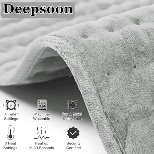 Heating Pad,Electric Heating Pads for Back,Neck,Abdomen,Fathers Day Dad Gifts,Moist Heating Pad for Shoulder,Knee,Arms,Legs,Dry/Moist Heat & Auto Shut Off,Birthday Gifts for Men(Light Gray, 24''×12'')