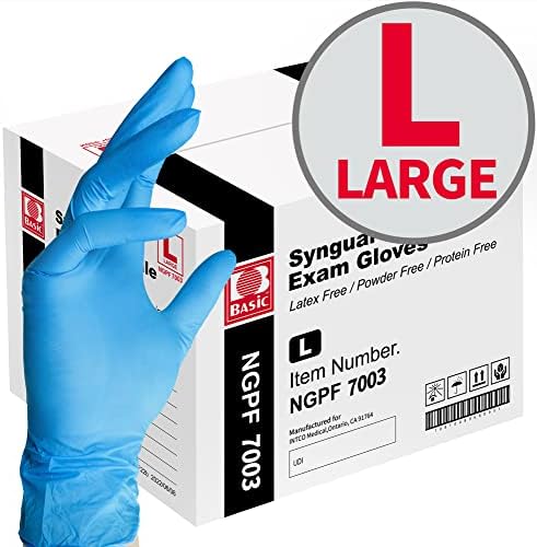 Basic Medical Blue Nitrile Exam Gloves, Latex-Free & Powder-Free Food-Safe House Cleaning Disposable Glove (1000 Pcs)