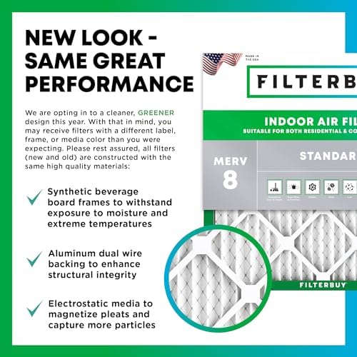 Filterbuy 20x20x1 Air Filter MERV 8 Dust Defense (6-Pack), Pleated HVAC AC Furnace Air Filters Replacement (Actual Size: 19.50 x 19.50 x 0.75 Inches)