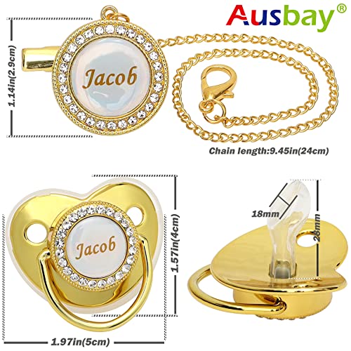 Personalized Pacifier Set with Name, BPA Free, Bling Gold Silver Pink Rose Gold Luxurious Ideal Gift for Newborns (Rose Gold)