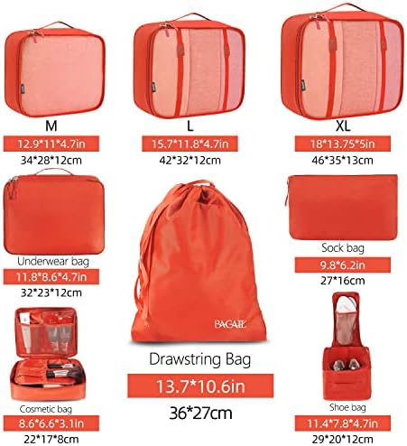 BAGAIL 8 Set Packing Cubes Luggage Packing Organizers for Travel Accessories-Orange