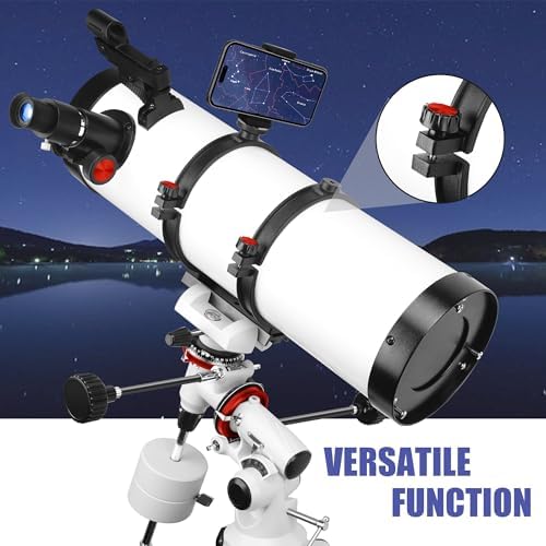 Telescope 150EQ Astronomical Reflector Telescopes for Adults,Professional Manual Equatorial Telescope for Beginners.Comes with 2X Barlow Lens Phone Adapter,Stainless Tripod and Moon Filter
