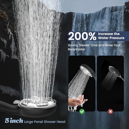 FEELSO Filtered Shower Head with Handheld, High Pressure 7-Spray Showerhead with Filters for Hard Water - Remove Chlorine, Reduce Dry Itchy Skin, Anti-clog Nozzles, Power Wash to Clean Tub, Tile & Pet
