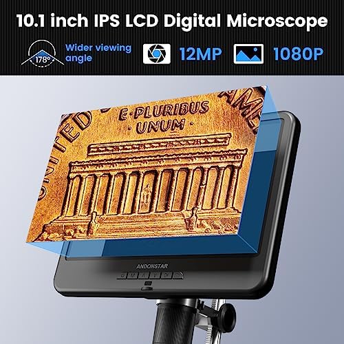 Andonstar AD210 10.1 Inch LCD Digital Microscope for Adults, Soldering Microscope for Electronics Repair, Coin Microscope Camera Full View for Error Coins with Light, Biological Slides Kit, 32G Card