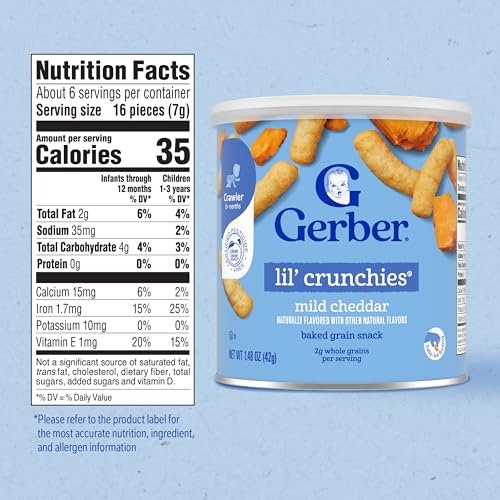 Gerber Snacks for Baby Lil Crunchies, Mild Cheddar, 1.48 Ounce (Pack of 6)