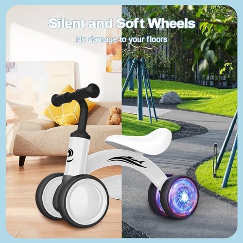 Colorful Lighting Baby Balance Bike Toys for 1 Year Old Boy Girl Gifts, 10-36 Month Toddler Balance Bike, No Pedal 4 Silence Wheels & Soft Seat First Riding on Toys, 1st Birthday Gifts