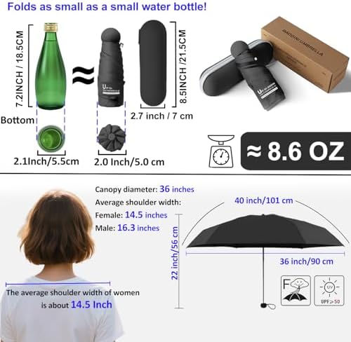 BAODINI Travel Mini Umbrella for Purse With Case Small Compact UV Sun Protection Lightweight Pocket Tiny Umbrella for Women Girls and Men