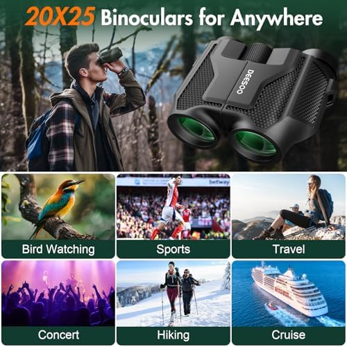 Compact Binoculars for Adults High Powered - Deesoo 20x25 Mini Small Binocular for Kids - Low Light Vision Binoculars for Bird Watching Travel Concert Hunting Hiking