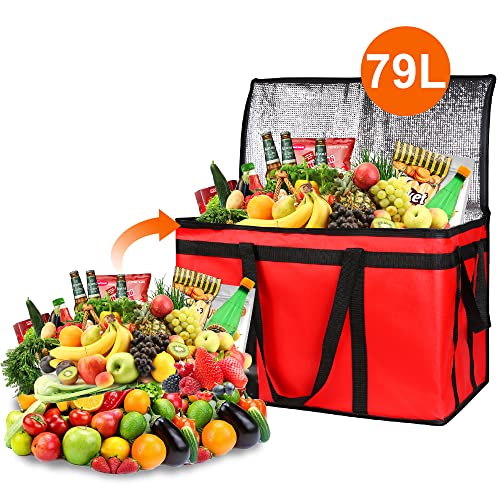 Bodaon 10-Pack Insulated Food Delivery Bag for Uber Eats, XXX-Large Grocey Shopping Bag for Catering, Cooler/Thermal Bags for Pizza, Red