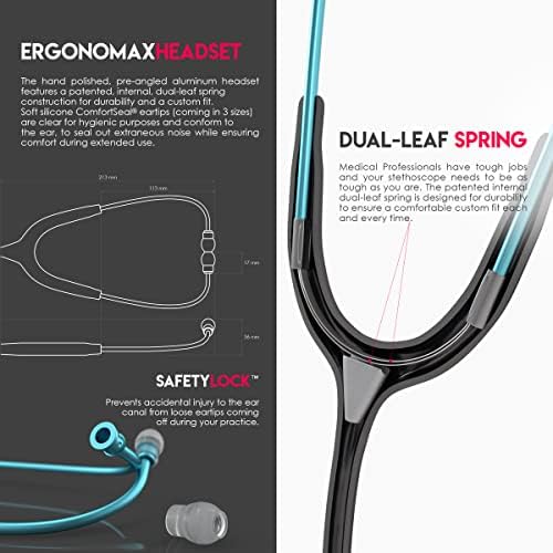 MDF Instruments Engravable - Acoustica Lightweight Custom Stethoscope for Doctors, Nurses, Students, Home Health Use, Adult, Dual Head, Black Tube, Aqua Chestpiece-Headset, MDF747XPAQ11-ENGRAVING
