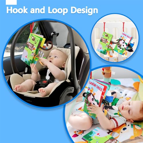 beiens Baby Books 0-6 Months, 2PCS Baby Toys 0-3-6-12-18 Months, Touch Feel Sensory Cloth Crinkle Soft Books, Tummy Time Toys, Infant Newborn Toys, Baby Boy Girl Shower Gifts Stroller Toys, MR1617.