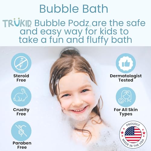 TruKid Bubble Podz Bubble Bath for Kids, Toddlers, & Babies, Tear Free Gentle & Refreshing Bath Bomb for Sensitive Skin with Natural Moisturizers, Non-Toxic, pH Balanced, Lavender Scent (24 Podz)