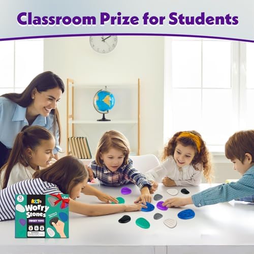 Fidget Toys Adults Sensory Stones: 12 Pack Textured Worry Stone for Autism Kids Calming Down - Fidget Stress Toys for Anxiety Relief - Students Prizes Fidget Toys