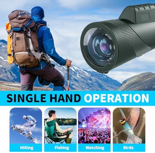 10X42 HD Monocular for Adults, Military Grade Compact Monocular Telescope with BAK-4 Prism & FMC Lens & Smartphone Holder & Tripod, Stargazing Hunting Bird Watching, Camping Hiking Travel Accessories