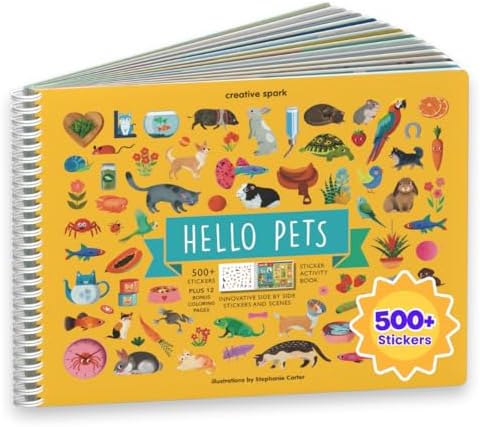 Cupkin Pet Animal Sticker Book Activity for Kids, Toddler Airplane Travel Essentials, 500+ Cat Stickers for Kids + 12 Scenes + 12 Coloring Book Pages, Animal Lover Children's Gift, Crafts Ages 2-8