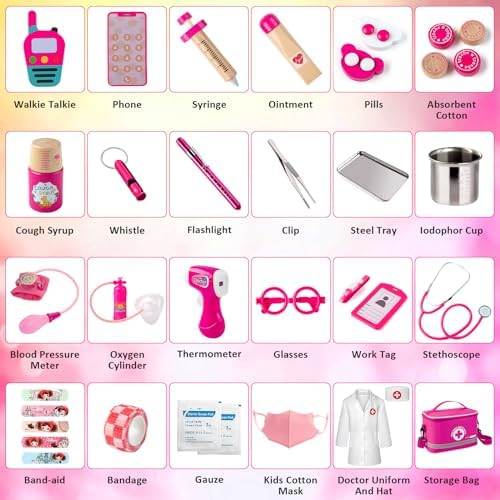 Doctor Kit for Kids Girls, 34 Pcs Kids Doctor Kit for Toddlers 3-5 with Medical Storage Bag & Real Stethoscope, Pretend Play Set for Boys Girls Fun Role Playing Game