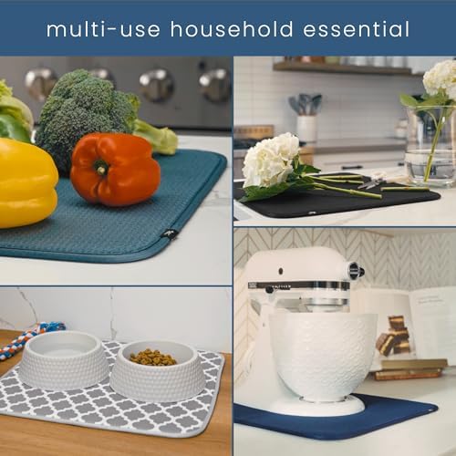 S&T INC. Dish Drying Mat Jumbo, 18” x 30”, Absorbent Microfiber Kitchen Counter Mat, Dish Drying Pad for Dishes, Utensils, Pots and Pans, Jumbo, Black