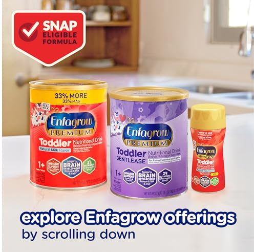 Enfagrow Premium Toddler Nutritional Drink, Made with Real Milk, Brain-Building Omega-3 DHA, Nutrients and Prebiotics for Growth & Immune Support, Non-GMO, Toddler Milk Powder, 32 Oz Can