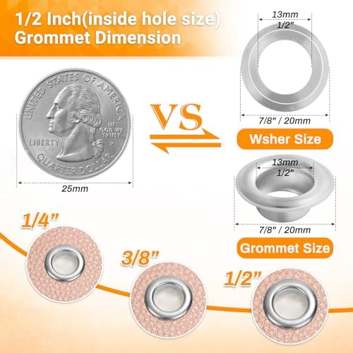 643Pcs Grommet Tool Kit 1/2 Inch(Inside Hole Size) Eyelet Kit with 320Pcs Eyelets Grommets, 320Pcs Washers, and Grommet Eyelet Pliers for Leather/Belt/Shoes/Crafts