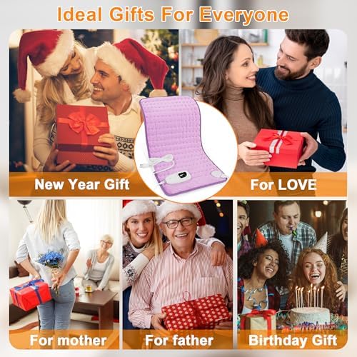 Electric Heating Pads,Heating Pad for Back,Shoulder,Hot Pad for Neck and Arms,Abdomen,Moist Heated Pad for Legs and Knee,Auto Shut Off(Light Purple, 24''×12'')