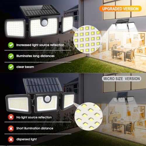 Solar Lights Outdoor, Solar Motion Deck Lights Outdoor for Deck with High Brightness, Larger Built-in Tempered Glass Panel, Sensitive PIR Motion Inductor (Non-Remote,2 Pack)