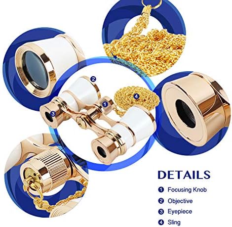 Aomekie Opera Glasses Binoculars 3X25 Theater Glasses Mini Binocular Compact with Chain for Adults Women in Musical Concert (White)