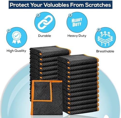 Simpli-Magic Heavy Duty Padded Moving Blankets (12 Pack),Black/Orange