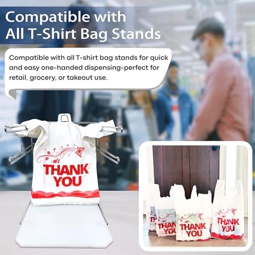 1000PCS White “Thank You” T-Shirt Bags – Reusable & Disposable Grocery and Supermarket Shopping Bags, 11"x6"x21"