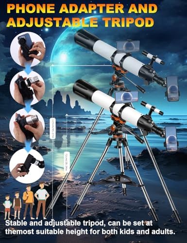 Telescope for Adults High Powered 90mm Aperture 800mm(32X-240X),Refractor Telescopes for Astronomy Beginners with AZ Mount Tripod,Phone Adapter,Carry Bag