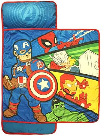 Jay Franco Marvel Super Hero Adventures Avengers Nap Mat - Built-in Pillow and Blanket Featuring Captain America - Super Soft Microfiber Kids'/Toddler/Children's Bedding, Age 3-5