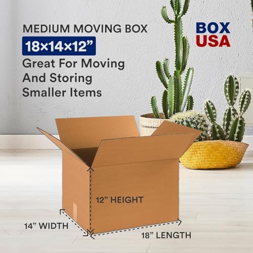 BOX USA Moving Boxes Medium 18"L x 14"W x 12"H (10-Pack) & Heavy Duty 2in x 25yd Clear Packaging Tape with Dispenser | For Shipping, Mailing, Packing, Packaging and Storage