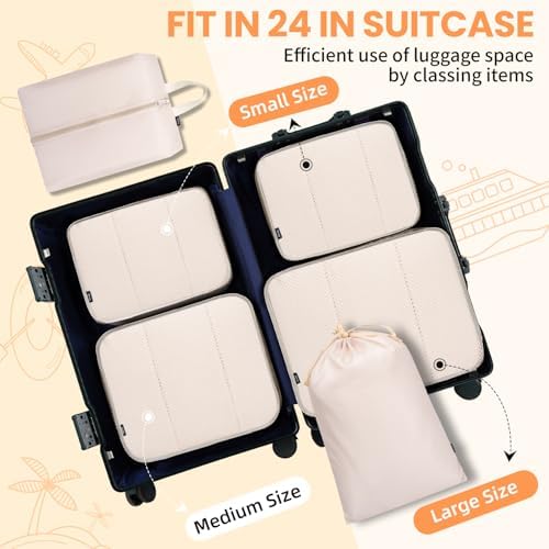 BAGAIL 6 Set Packing Cubes Luggage Packing Organizers for Travel Accessories (Beige)
