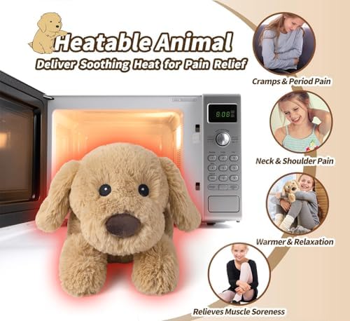 Dog Stuffed Animals, Microwavable Stuffed Animal Adorable Fluffy Puppy Plush for Warmth, Heatable Coolable Lavender Scent Puppy Plush Toy, Cute Soft Dog Plushies for Kids Adults Gift, Golden Retriever