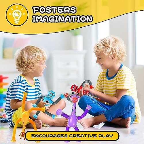 8pc Robot Giraffe Sensory Travel Toys for Toddlers Boy Ages 3 4 5 6 7 8, Airplane Activities Suction Autism Pop Tube Fidget Autistic Stocking Easter Basket Stuffer Valentine Gift for Kids