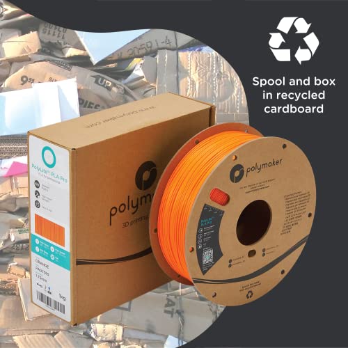 Polymaker PLA PRO Filament 1.75mm Orange, Powerful PLA Filament 1.75mm 3D Printer Filament 1kg - PolyLite 1.75 PLA Filament PRO Tough & High Rigidity 3D Printing PLA Filament Orange