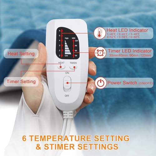 Weighted Heating Pad-Electric Heating Pads for Back,Neck,Abdomen,Moist Heated Pad for Shoulder,Knee,Hot Pad for Arms and Legs,Dry&Moist Heat & Auto Shut Off(Weighted Deepskyblue,12''×24'')