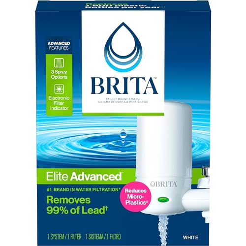 Brita Water Filter for Sink, Complete Faucet Mount Water Filtration System for Tap Water, Reduces 99% of Lead, White