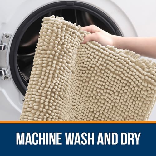 OLANLY Bathroom Rugs 30x20, Extra Soft Absorbent Chenille Bath Rugs, Rubber Backing Quick Dry, Machine Washable Bath Mats for Bathroom Floor, Tub and Shower, Home Decor Accessories, Beige