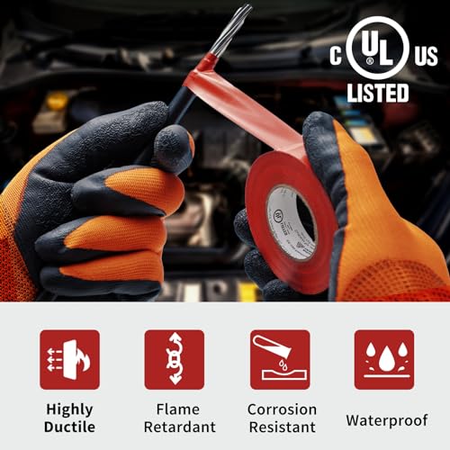 Electrical Tape, 10 Rolls General Use PVC Electric Tape, UL/CSA Listed ¾ in x 66 ft Insulating Vinyl Tape for Electrical, Repairs, Automotive and Equipment, EE-100, Red